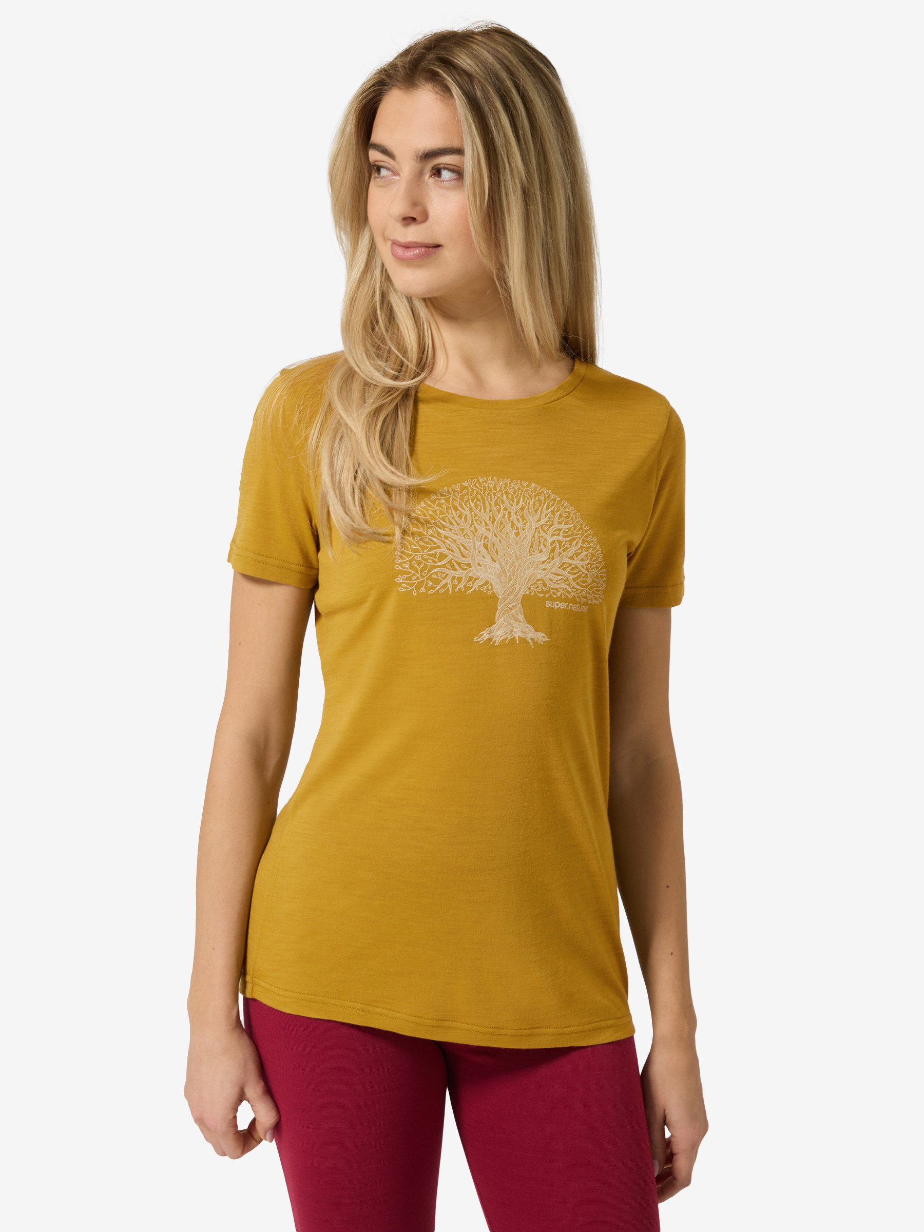 SUPER.NATURAL Print-Shirt Merino T-Shirt W TREE OF KNOWLEDGE TEE geruchshemmender Merino-Materialmix