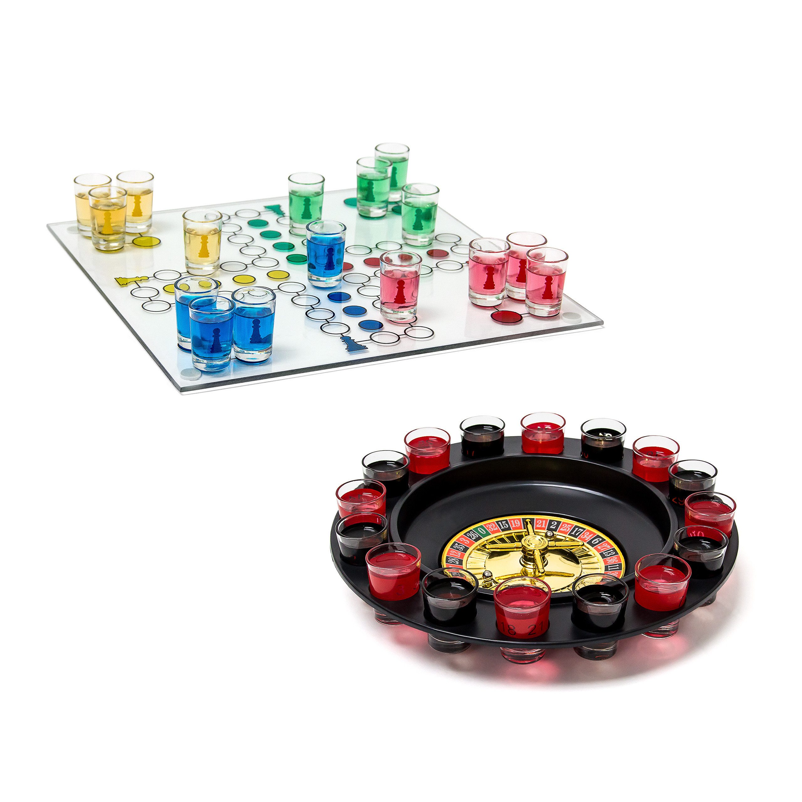 relaxdays Spiel 2 tlg Trinkspiele Set, Drinking Ludo und Schnaps-Roulette