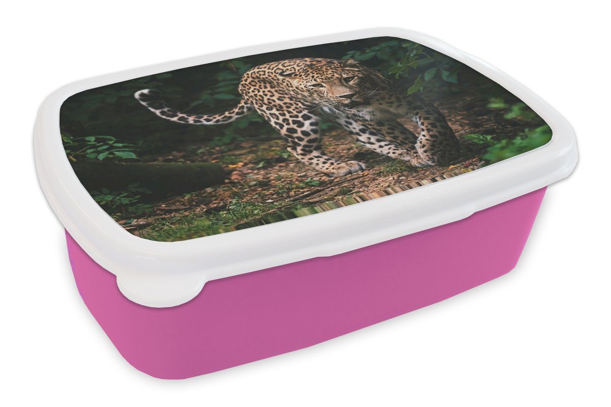 MuchoWow Lunchbox Wildtiere - Leopard - Dschungel - Natur, Kunststoff, (2-tlg), Brotbox für Erwachsene, Brotdose Kinder, Snackbox, Mädchen, Kunststoff rosa