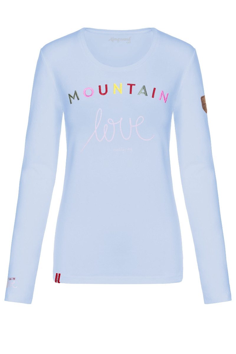 Almgwand Trachtenshirt Longsleeve Damen - FRONALM - hellblau, weiß