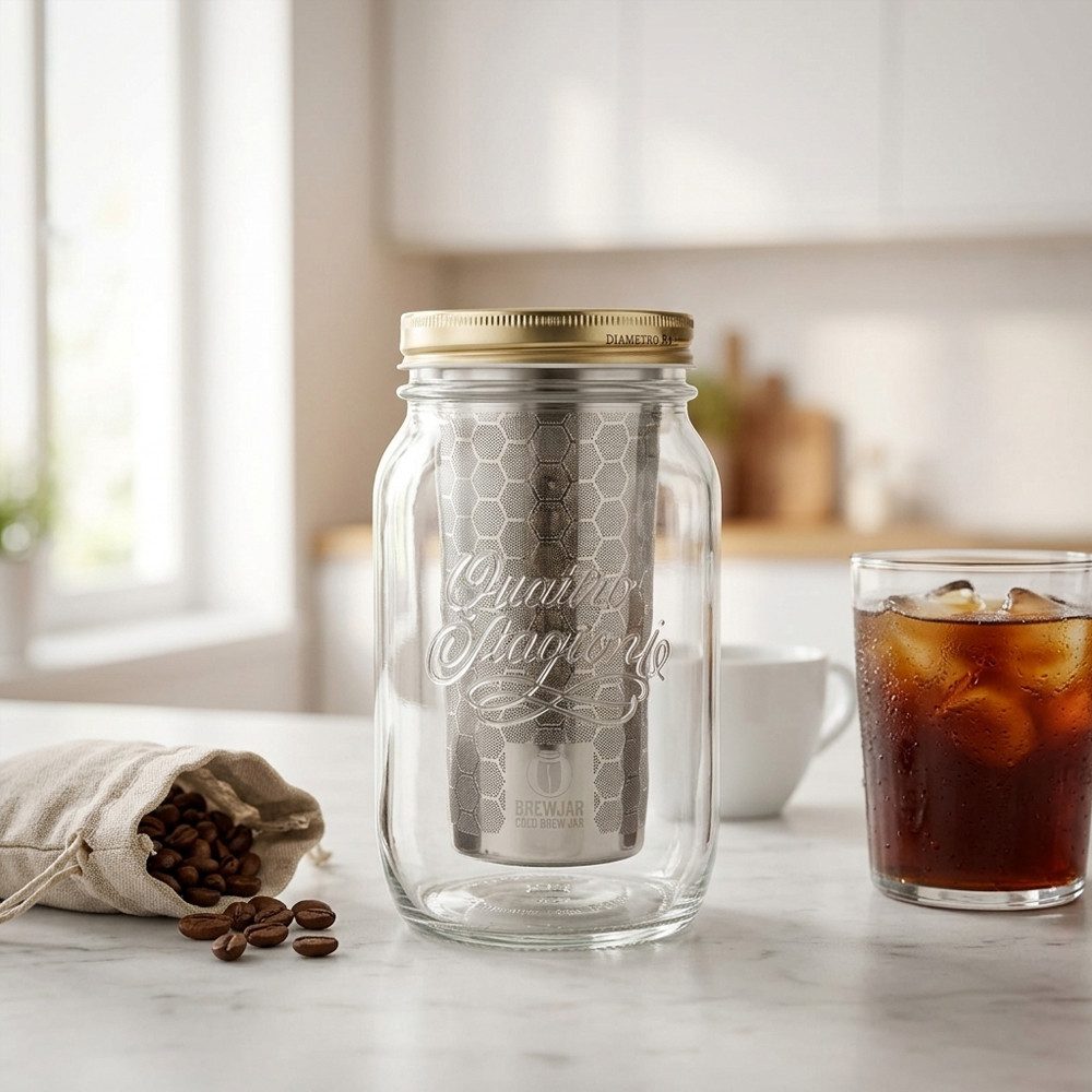 dripdrip Cold Brew Zubereiter BREWJAR, 1l Kaffeekanne, Edelstahlfilter, inkl. Edelstahlfilter & für kalt gebrühten Kaffee, Kaffeebereiter