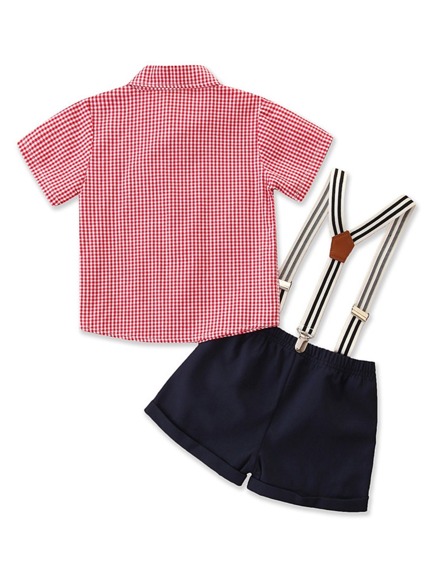 Kinder Jungen (Gr. 50 - 92) LAPA Shirt & Shorts LAPA Kinder-Herrenanzug, kariertes Kurzarmhemd für Jungen + zweiteiliges Lätzche