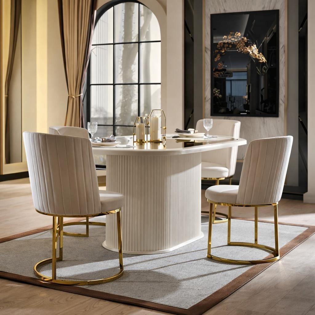 Xlmoebel Essgruppe Elegantes Esszimmer Set mit ovalem Tisch und vier Stühlen, (Essgruppe, 5-tlg., Essgruppe mit ovalem Tisch und 4 Stühlen), Made in Europa