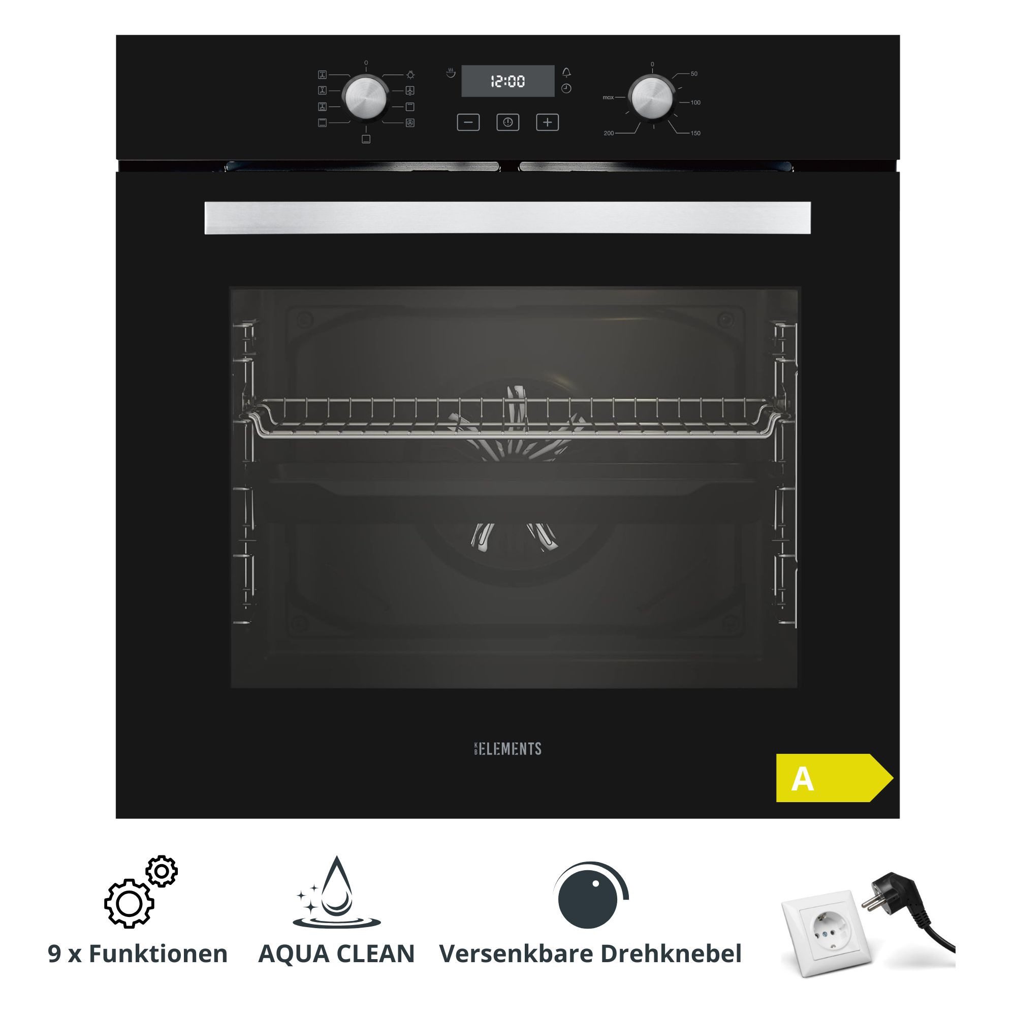 KB Elements Einbaubackofen 73 Liter, 60 cm Breit, AQUA CLEAN, Aqua Clean, Circle Fan Heater, Wide-Screen-Window