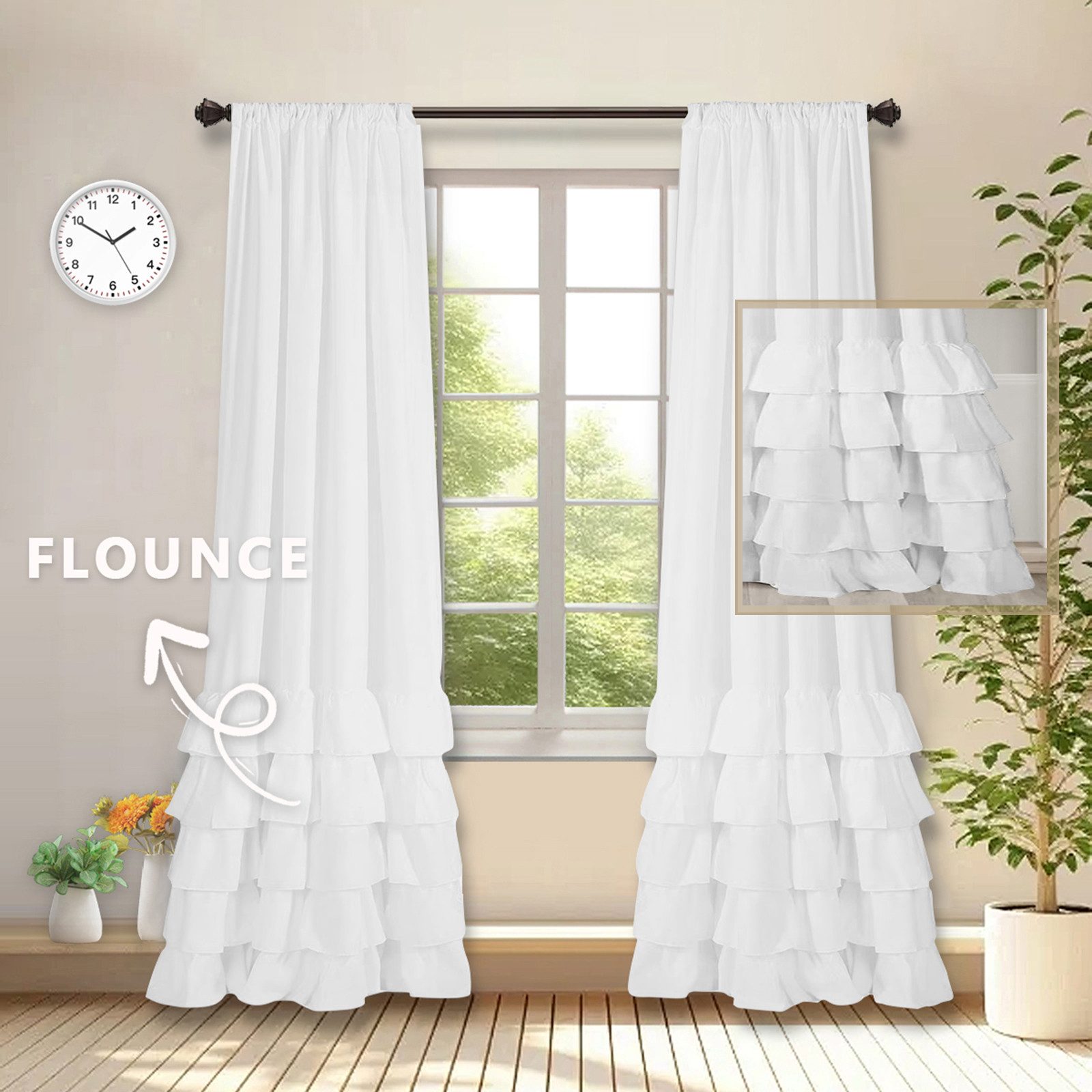 Jibenhome Vorhang Transparent Gardine Weiße Retro Fenstervorhang mit Rüsche günstig online kaufen
