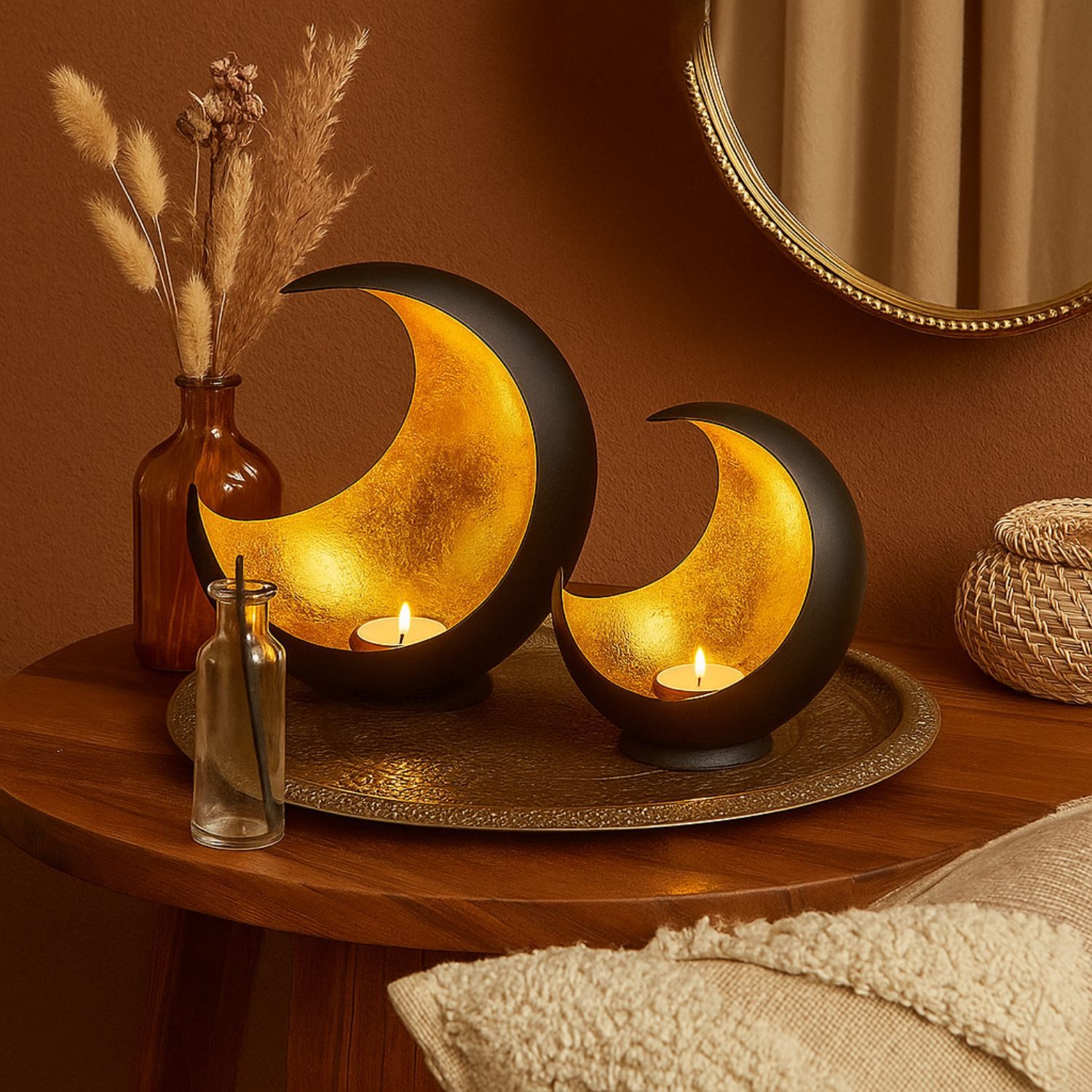 Marrakesch Orient & Mediterran Interior Teelichthalter 2er Set Vintage Garten Windlichter Moon (2 St), Handarbeit