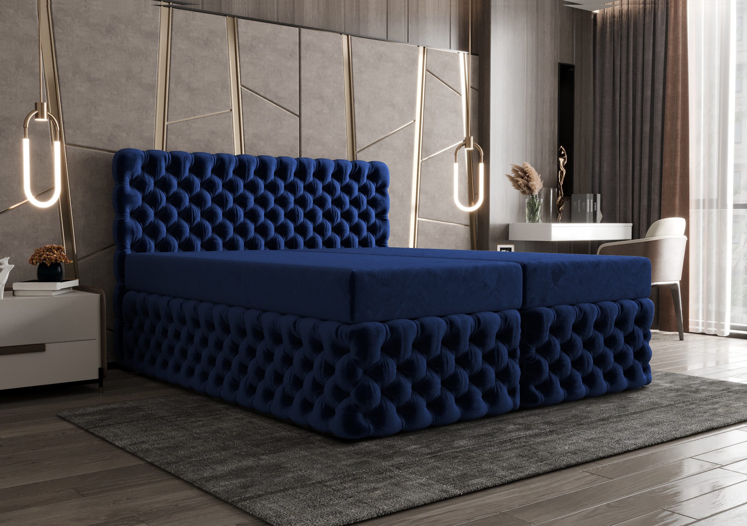 B&B Home Boxspringbett Boxbett Figo II 180 cm 200 cm (H3 Matratze Bonellfederung, Kopfteil, Bettkasten und Topper)