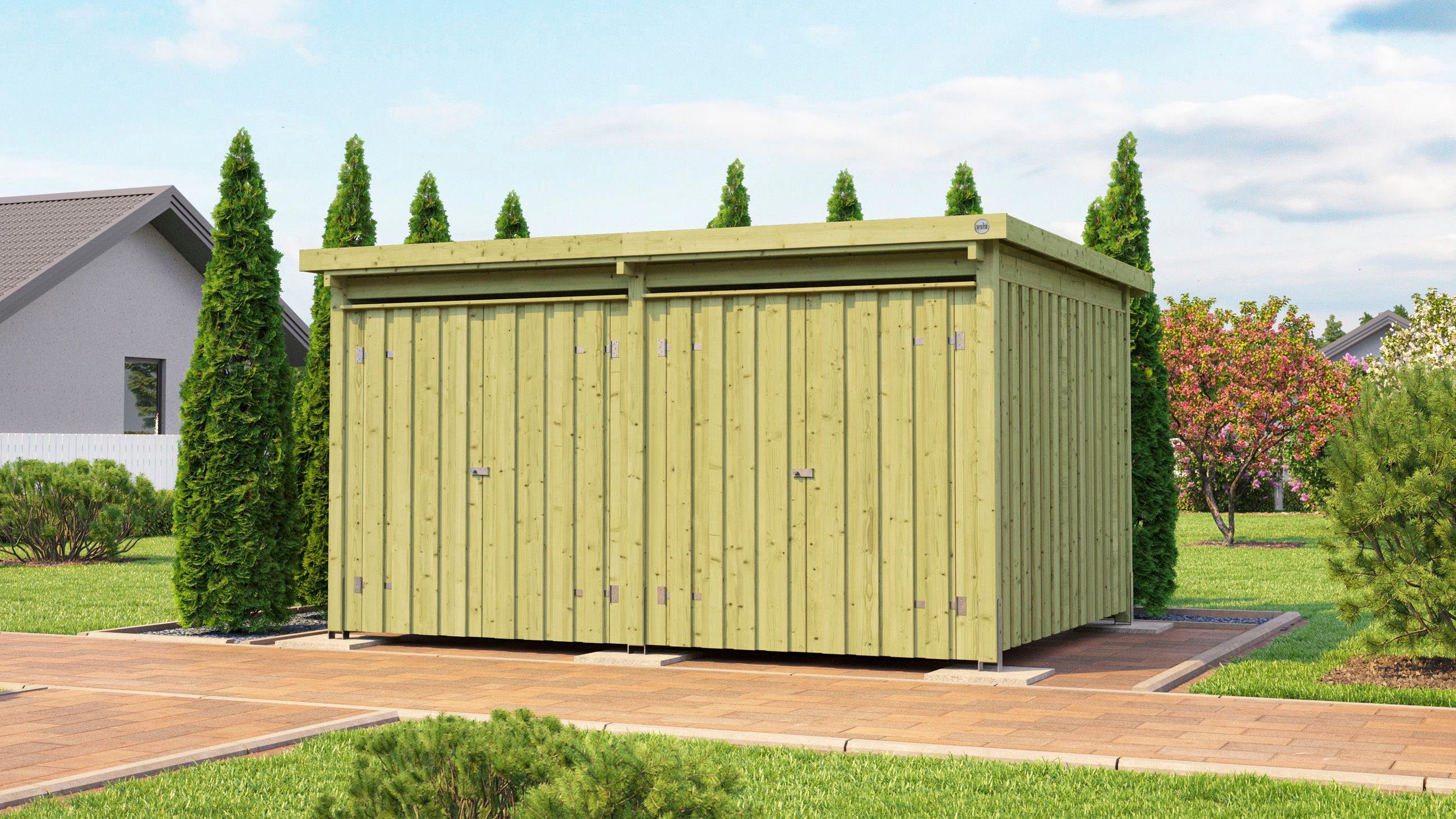 weka Gerätehaus "Lagerhaus 607 Variante 3" aus kesseldruckimprägnierten Nadelholz, BxT: 408x318 cm, Wände mit 2x20 mm Deckelschalung