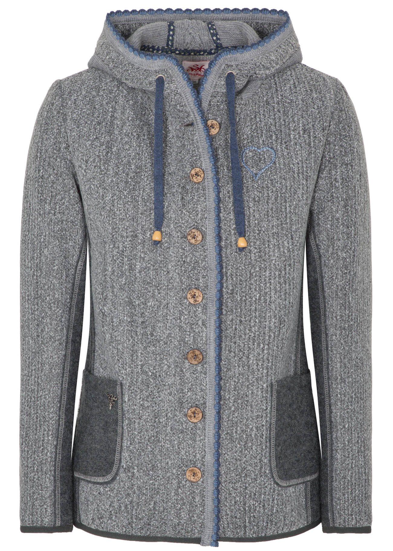 Trachtenstrickjacke Walkjacke Wilhelmina mit Herzstickerei