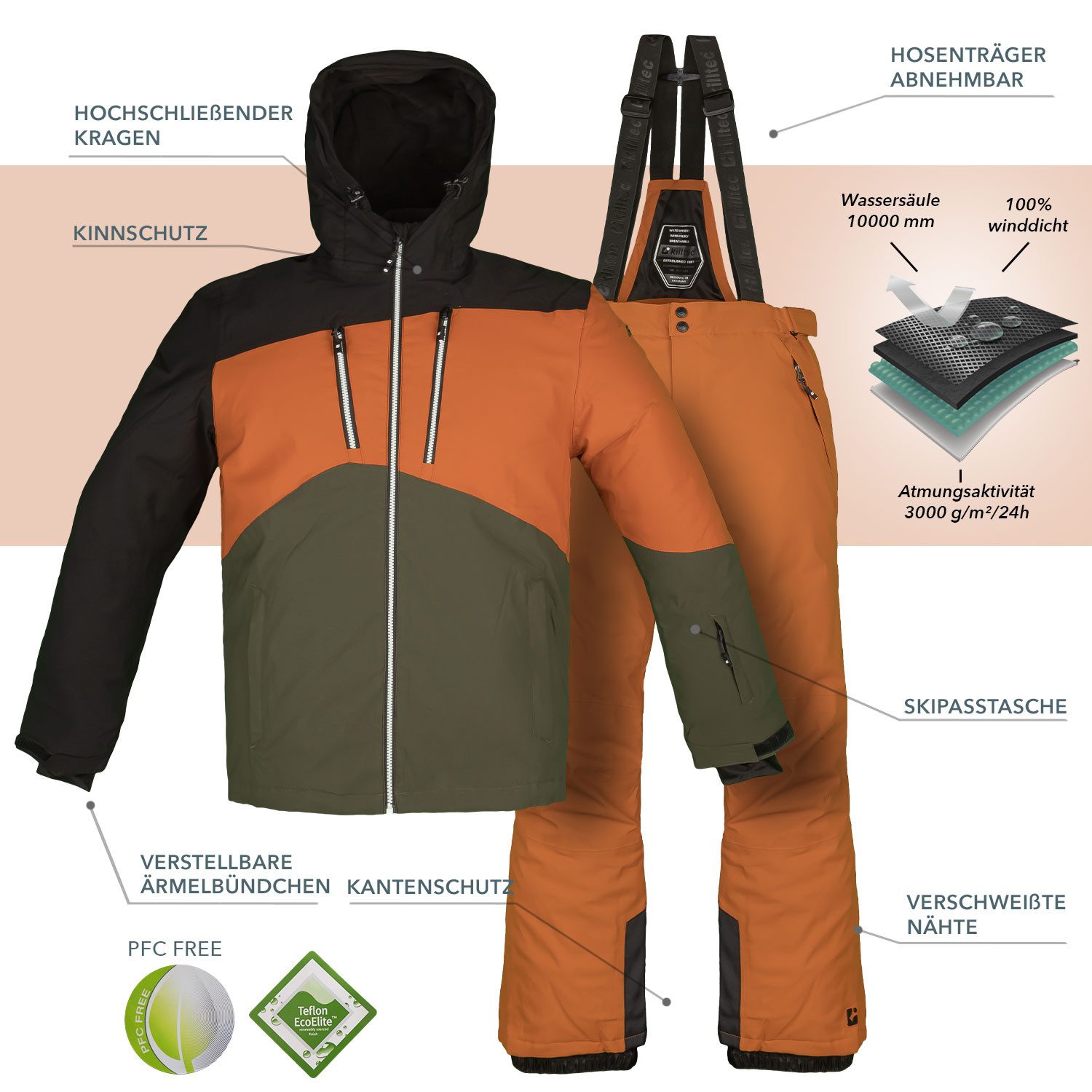 Killtec Skianzug Herren Skijacke + Skihose (orange/schwarz), verschweißte N günstig online kaufen