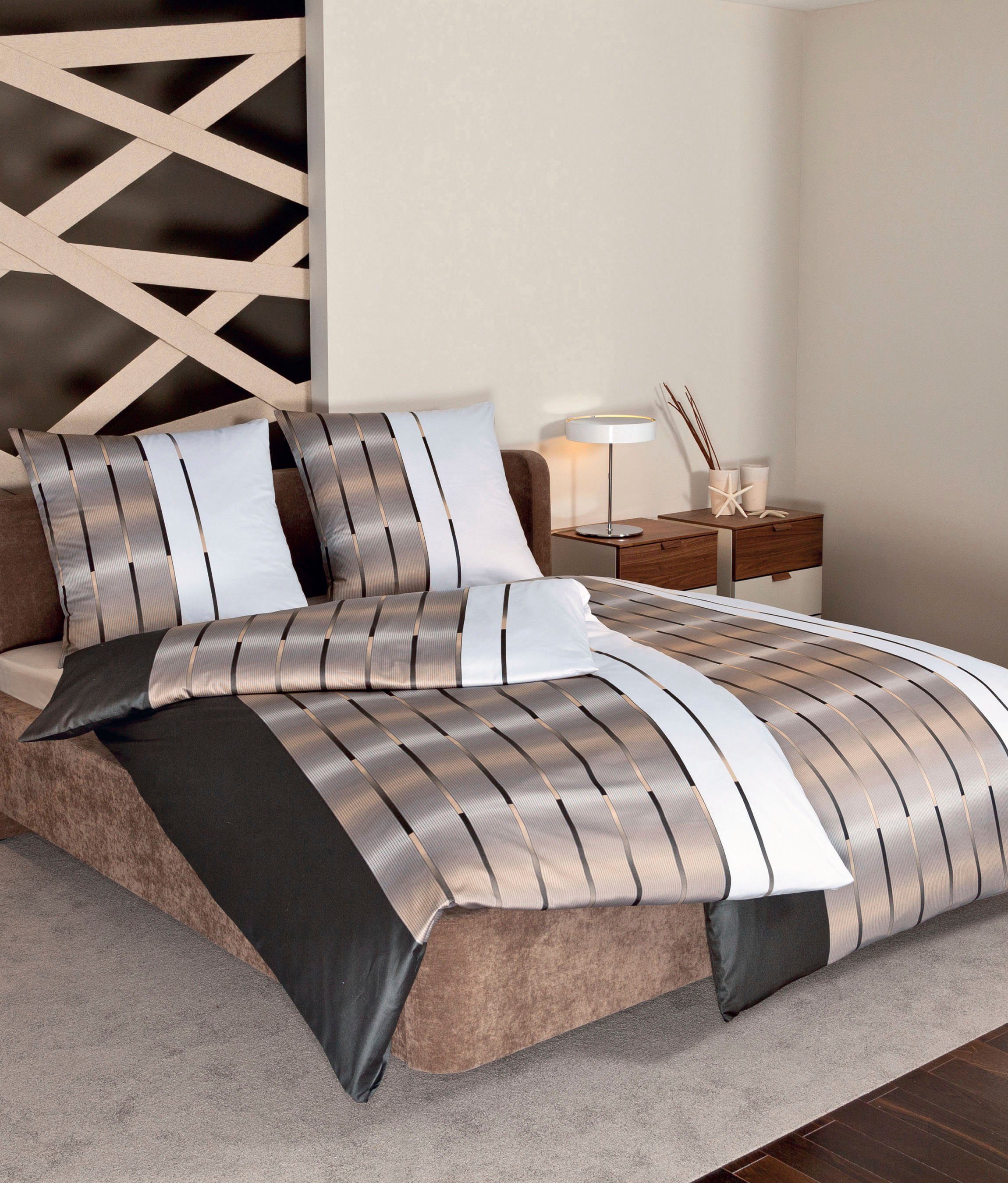 Janine Bettwäsche MILANO 45026, Mako-Satin, 3 teilig, mit Reißverschluss