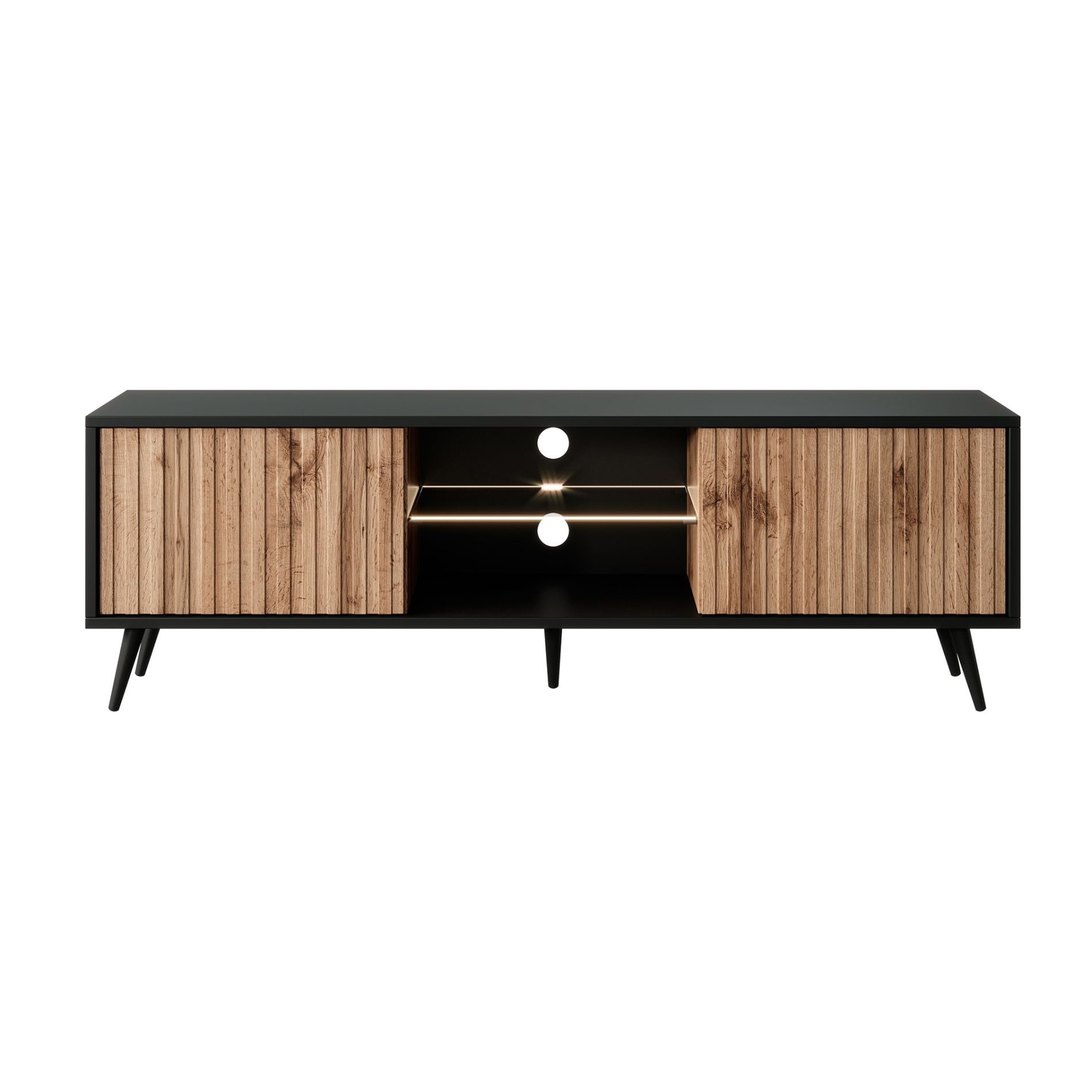 Selsey TV-Schrank BELLO mit schwarzen Füßen, Lamellenfronten und LED, 135 c günstig online kaufen