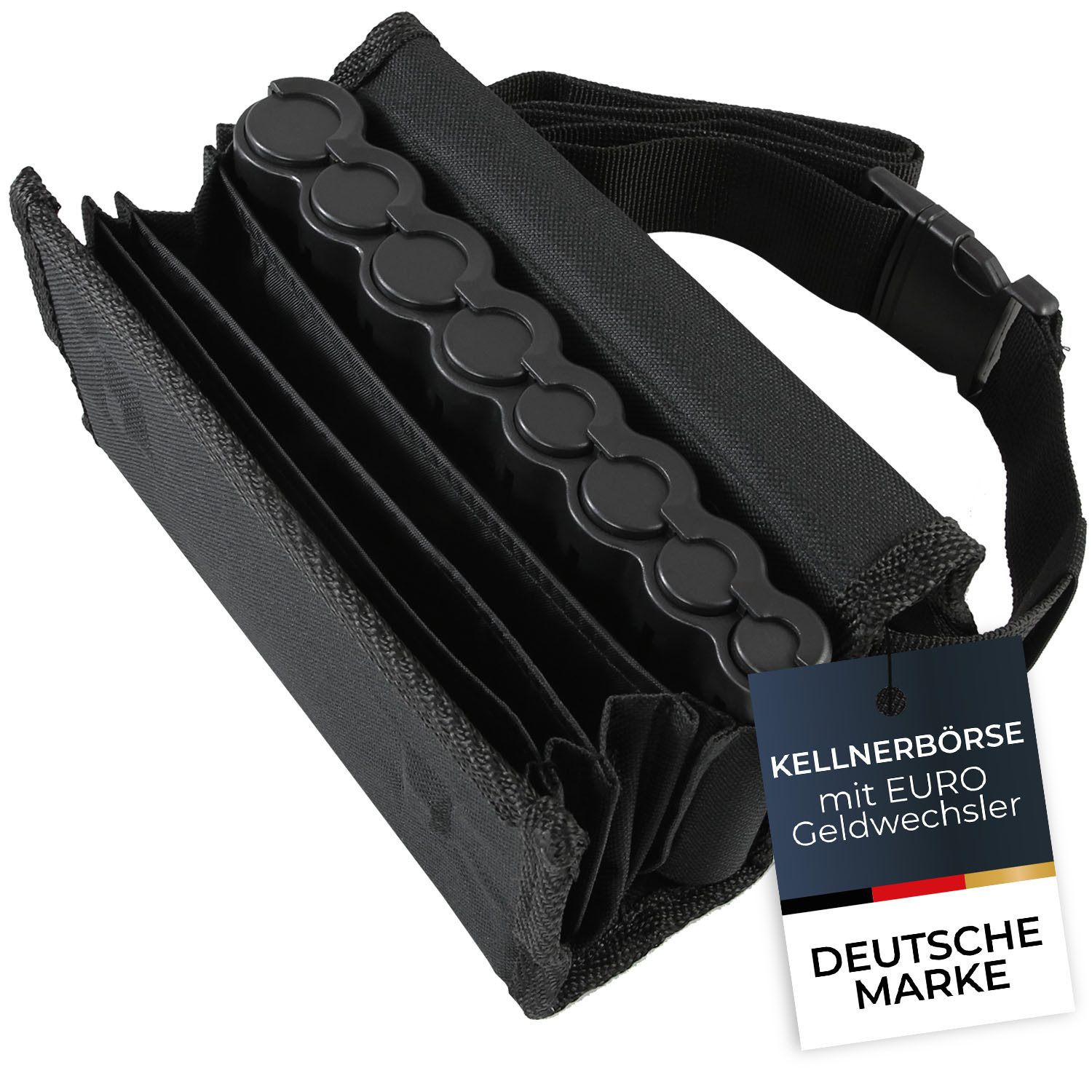 HMF Kellnerbörse Kellnertasche mit herausnehmbaren Euro-Geldwechsler (inkl. Hüftgurt mit Clipverschluss), Kellnerbörse 20,5 cm x 6,5 cm x 10,0 cm, schwarz