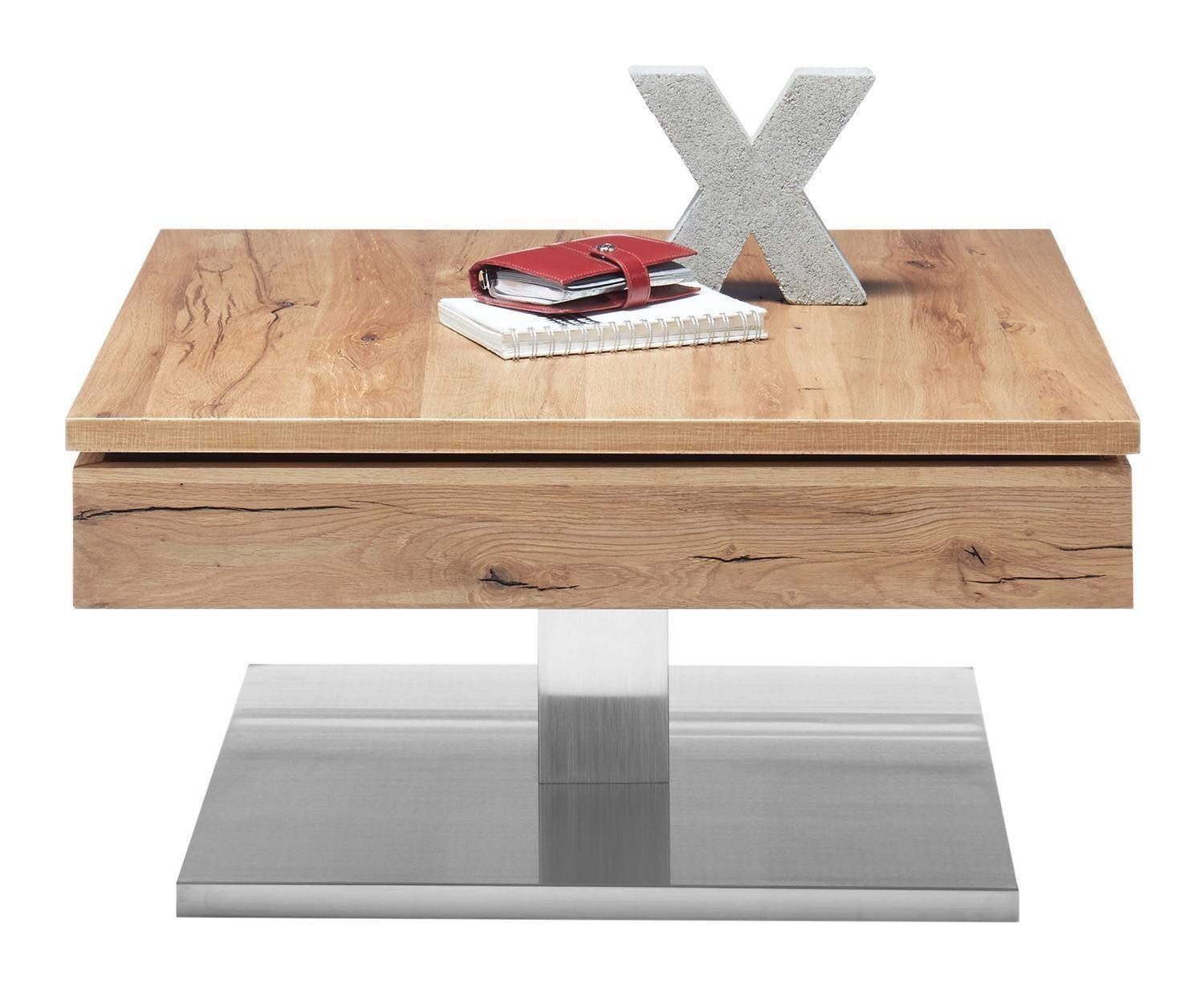 Couchtisch MONROVIA, Braun, Edelstahlfarben, MDF, Asteichenholzfurnier, drehbare Deckelplatte, B 75 x H 83 x T 75 cm