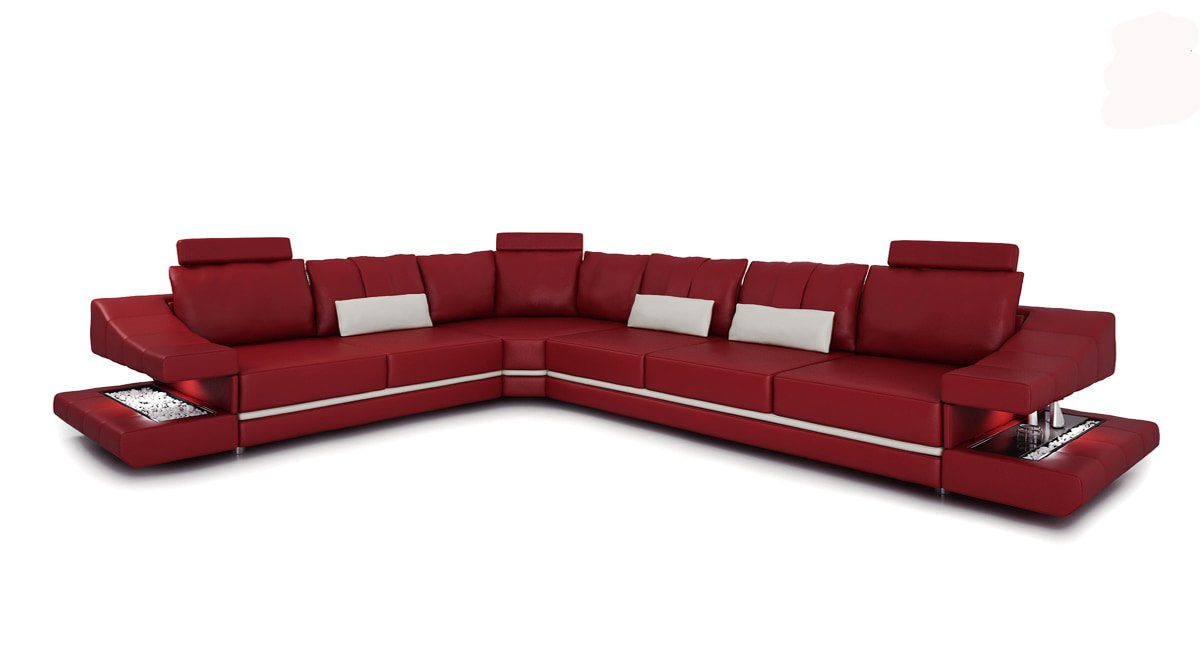 JVmoebel Ecksofa, Ledersofa Ecksofa Couch Designer Polster Sofa Couchen Sofas Leder Rot/Grau