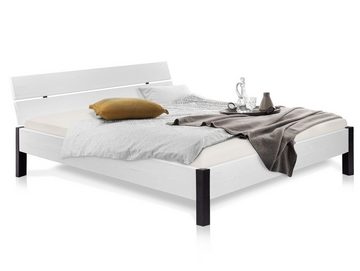 Moebel-Eins Massivholzbett, LUKY Bett Metallfuß, mit Kopfteil, Material Massivholz, Fichte massiv
