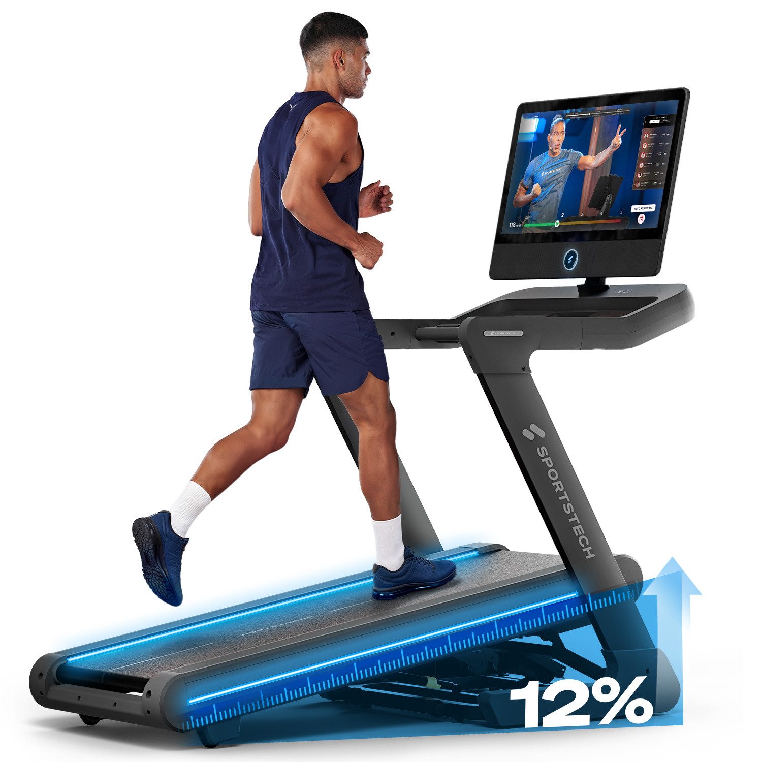 Sportstech Laufband Sportstech sTread Pro, Bis 20 km/h, 15 Steigungen, klappbar & Touchdisplay