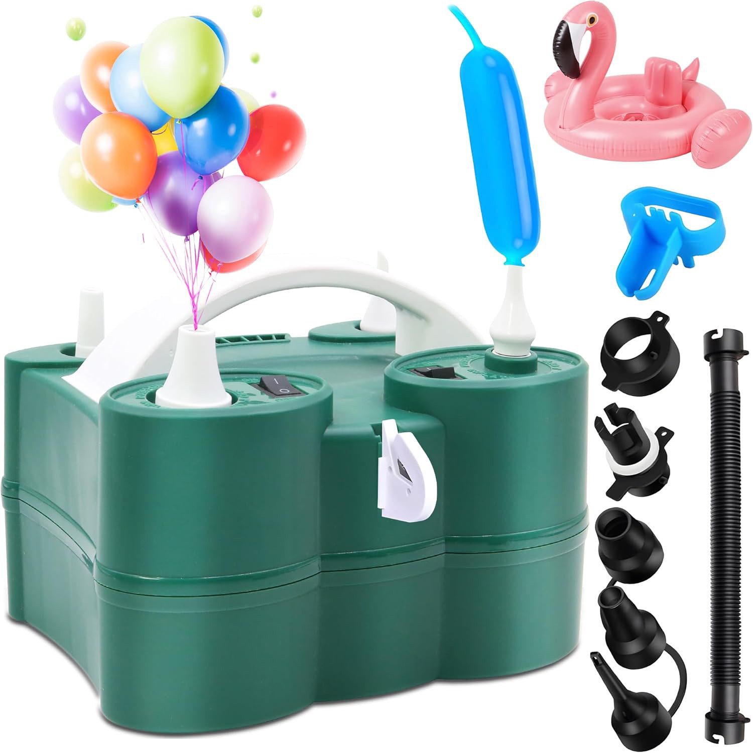 STANBOW Akku-Luftpumpe Elektrische Ballonpumpe,2 Modi, für Boote, Poolmatratzen & Luftballons (Set, Intelligente Luftpumpe mit Auf-/Ablass-Funktion für Kompressionsbeutel), Schnelle Aufblas-Funktion, rutschfest mit 5 Multifunktionsdüsen