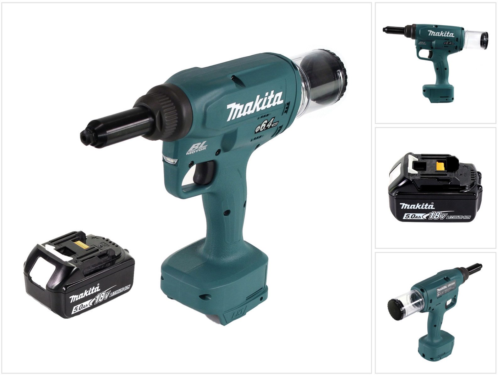 Makita Blindnietzange DRV 250 T1 Akku Blindnietsetzgerät 18V 20kN Brushless + 1x Akku 5,0Ah
