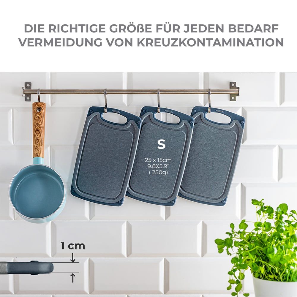Exitoso Schneidebrett 4er-Set spülmaschinenfest mit Saftrille, Kunststoff, (4-St), Brotzeitbrett Frühstücksbrettchen Brot Obst Steak rutschfest
