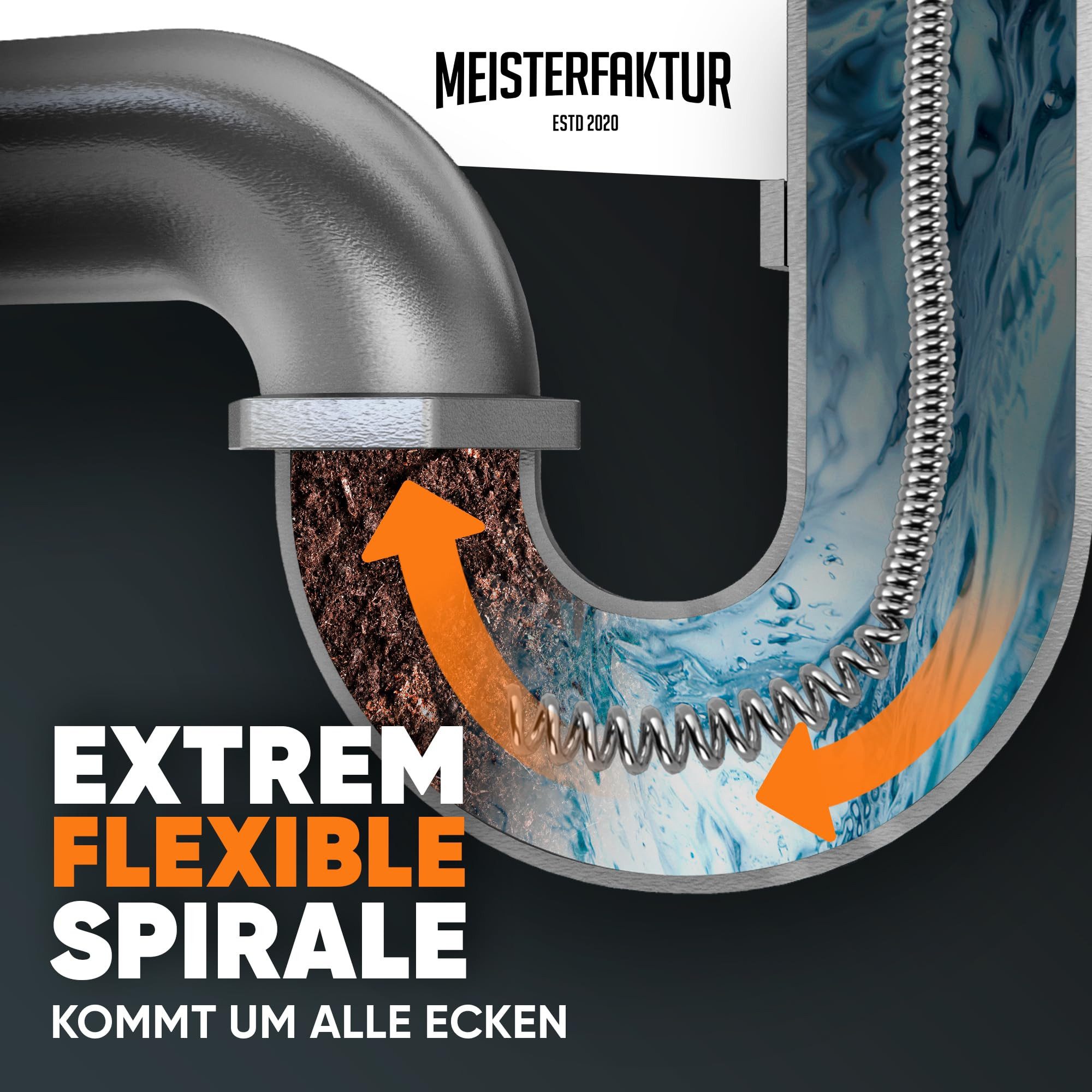 Meisterfaktur Rohrreinigungsspirale 3.0 - extra lang - Abflussspirale für eine umweltfrdl. Rohrreinigung, L: 1500 cm, ∅ 125 mm, Die Rohrspirale für echte Heimwerker!