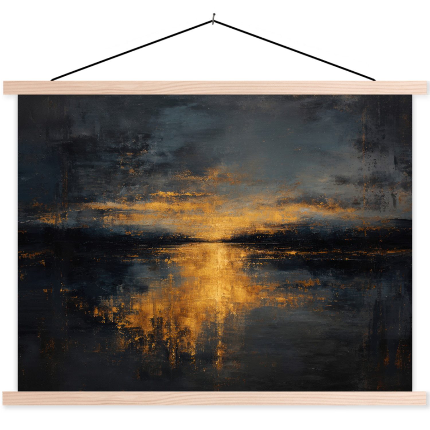 MuchoWow Poster Goldene Reflexion auf dem Wasser, (1 St), Bilderhalter, Bilderrahmen, Magnet Rahmen, Holz, 150x113 cm