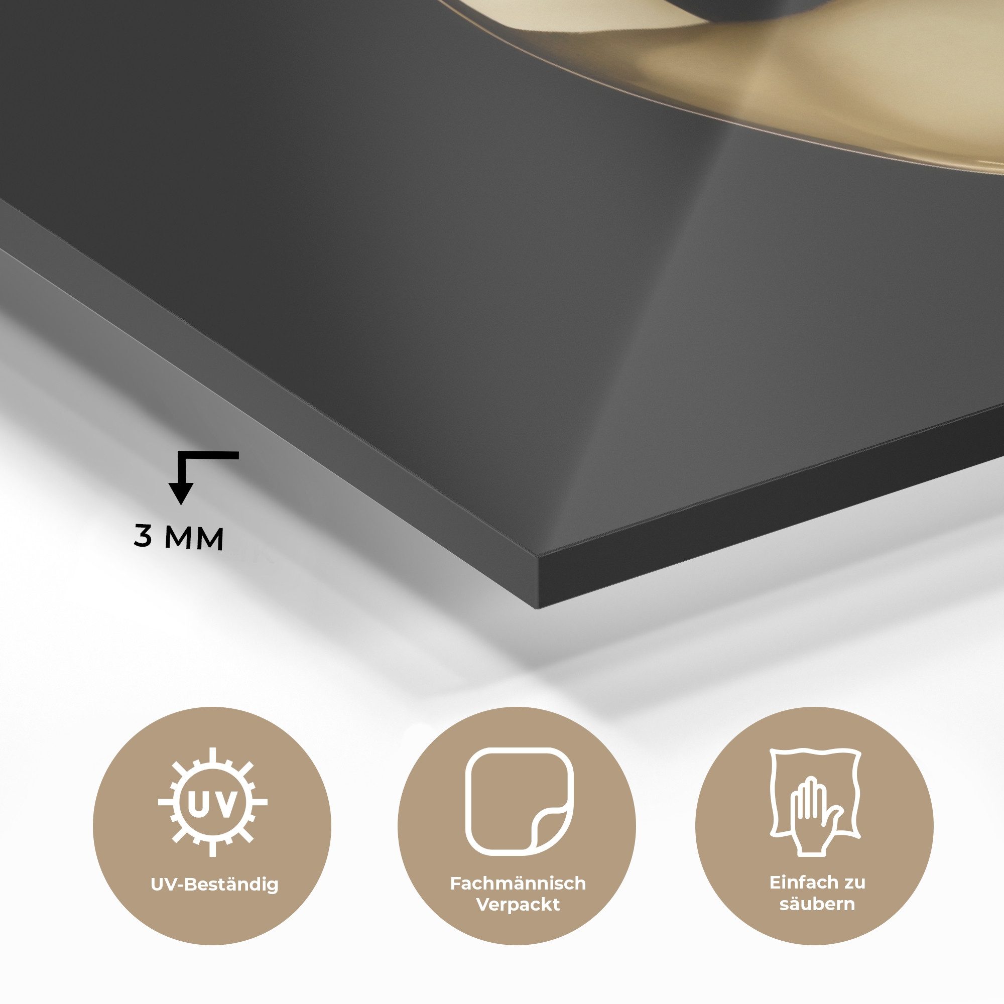 MuchoWow Acrylglasbild Apfel - Gold - Chrom - Schwarz, Inkl. Aufhängung, Glasbilder Wohnzimmer, Schlafzimmer, Flur & Esszimmer, 30x20 cm – Bild 3 von 5