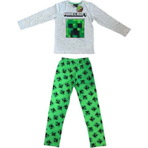 Minecraft Pyjama Minecraft Pyjama Langer Kinder Schlafanzug Jungen + Mädchen hellgrau
