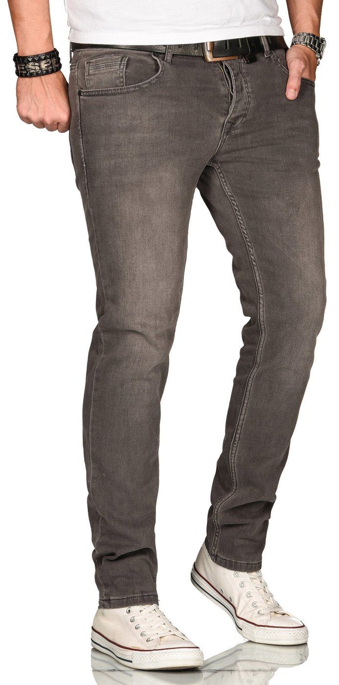 ASElia Straight-Jeans strukturiertem fein mit und grau Alessandro Elasthan Jeansstoff Salvarini 2%