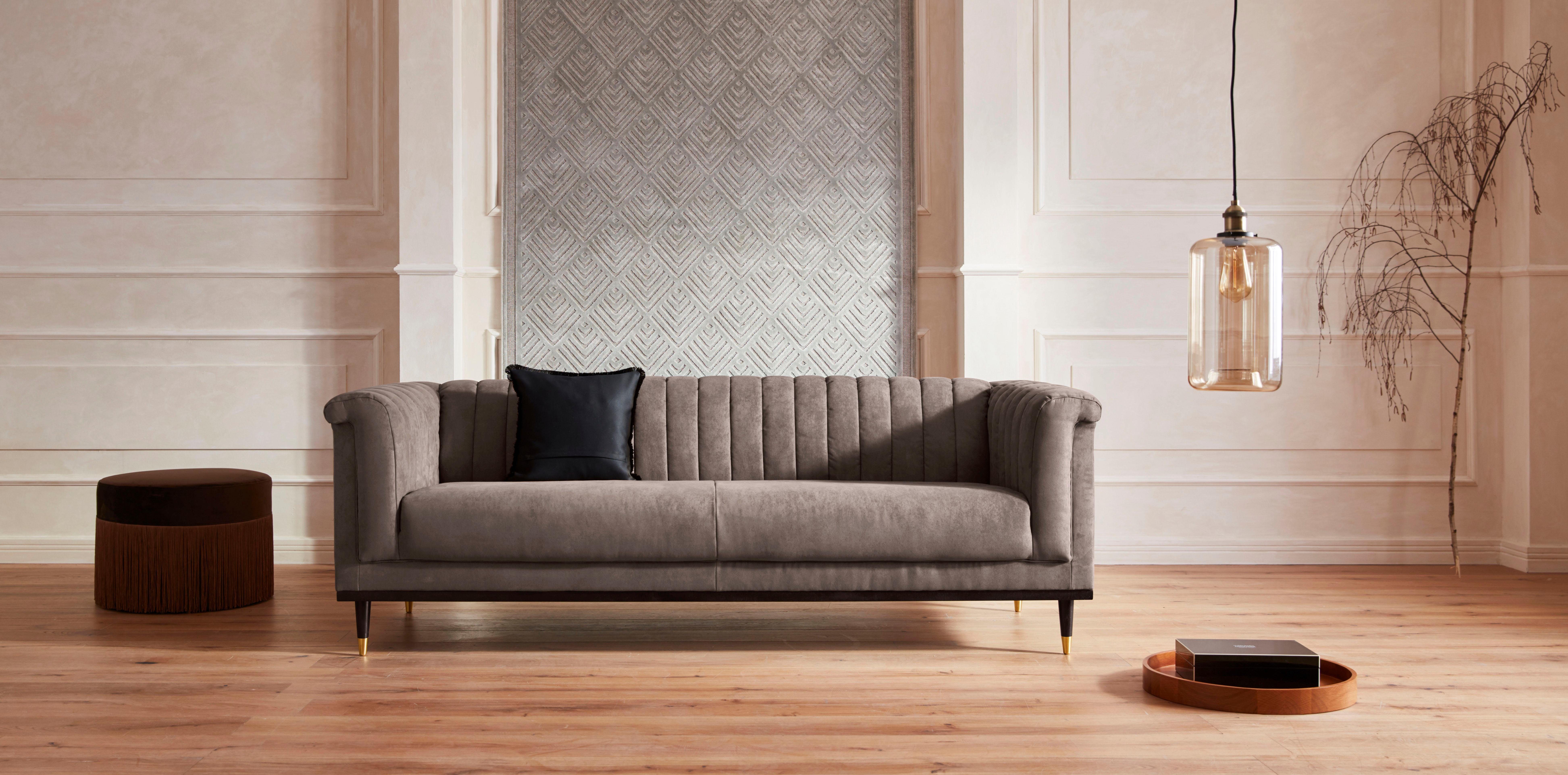 Home affaire 3-Sitzer "Chamby" mit Holzrahmen unten und Steppung im Lehnenb günstig online kaufen