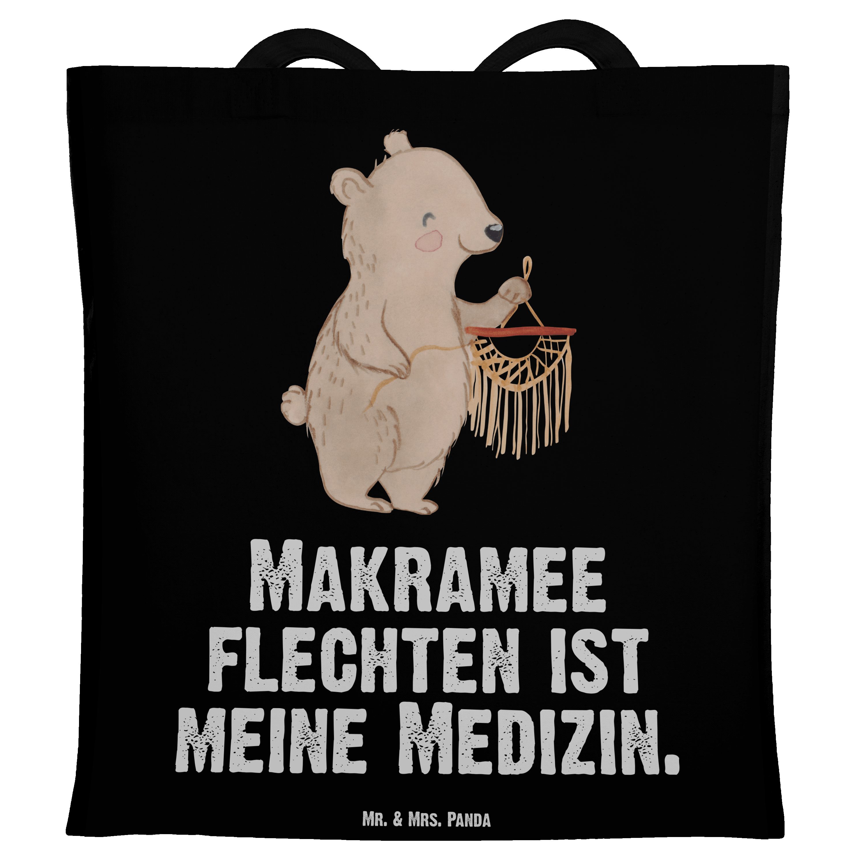 Mr. & Mrs. Tragetasche Schwarz - Makramee Geschenk, Medizin (1-tlg) - Panda Basteln, Stoffbeutel, Jute Bär