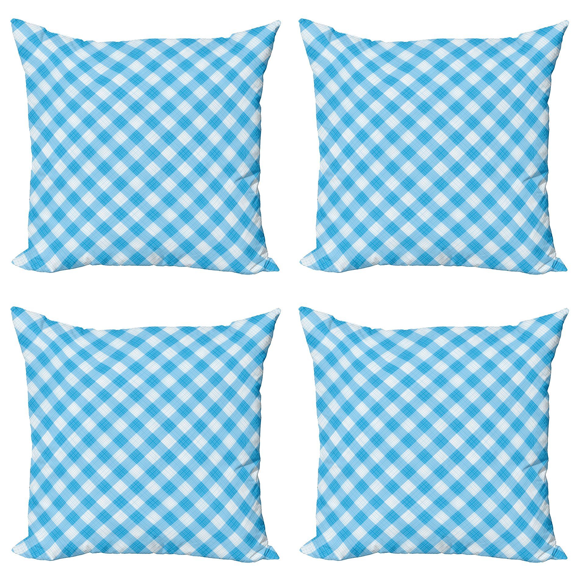 (4 Stück), Doppelseitiger Blaue Plaid Modern und Kariert Accent Digitaldruck, Kissenbezüge Abakuhaus weiße