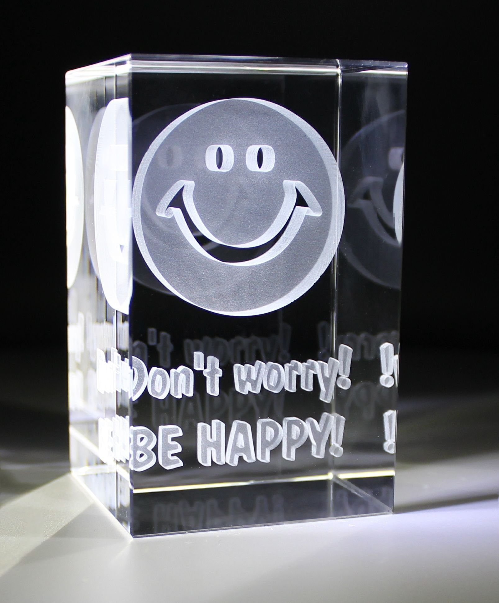 Familienbetrieb VIP-LASER Quader Made Worry Dekofigur Geschenkbox, Germany, Glas mit hap, XL in Kristall Smiley VIP-LASER 3D Text Hochwertige Dont be