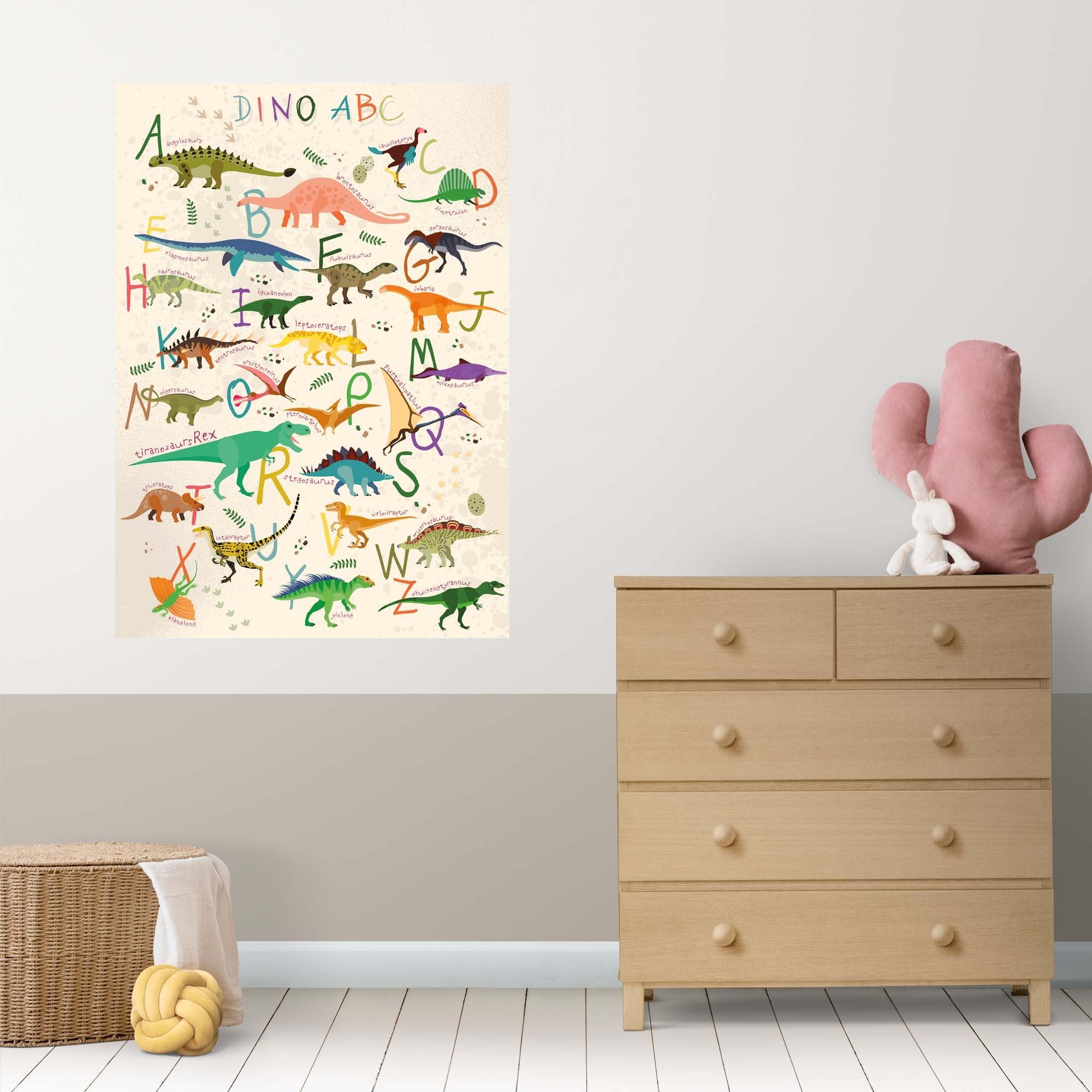 Lineo Poster Dinosaurier ABC Lernbild für Kinder Cartoon 59x42 cm, Dino Poster XXL Kinderzimmer Dekoration & Alphabet lernen – Bild 5 von 5