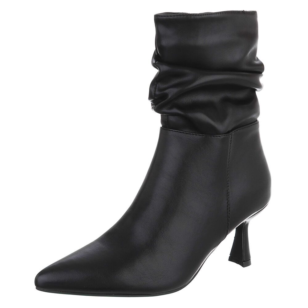Ital-Design Damen Stiefelette mit High Heel und gerafftem Schaft Stiefelette (92002556) Pfennig-/Stilettoabsatz Stiefeletten in Schwarz