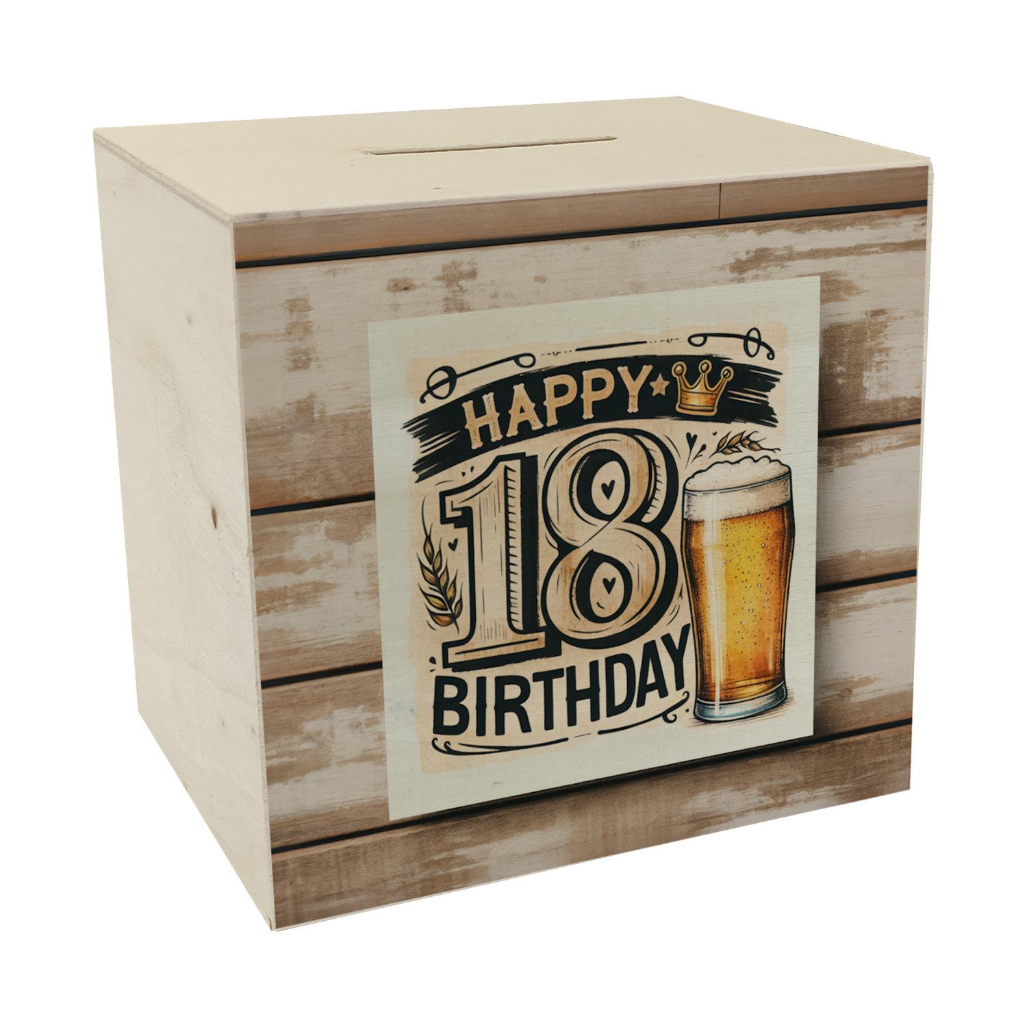 speecheese Spardose 18. Geburtstag Bier Spardose aus Holz mit Spruch