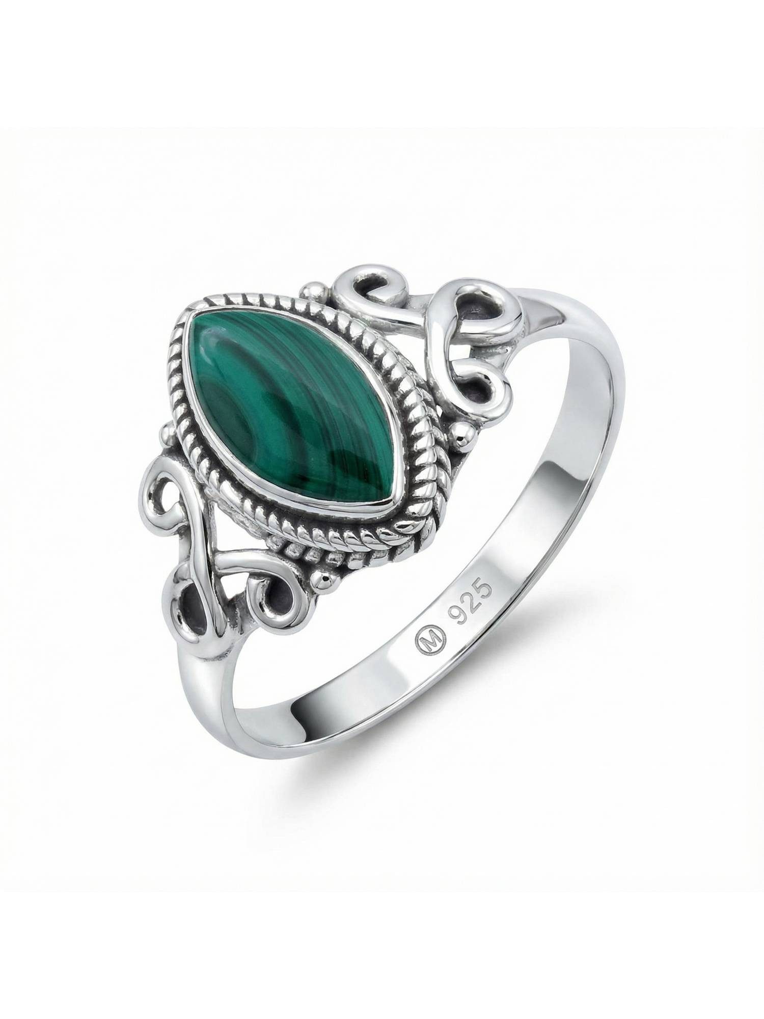 Silberring BAGHIMI Ellipse aus 925 Silber mit Malachit