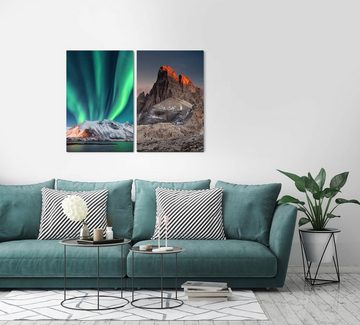 Sinus Art Leinwandbild 2 Bilder je 60x90cm Polarlicht Berge Norden Göttlich Zauberhaft Naturschauspiel Beruhigend