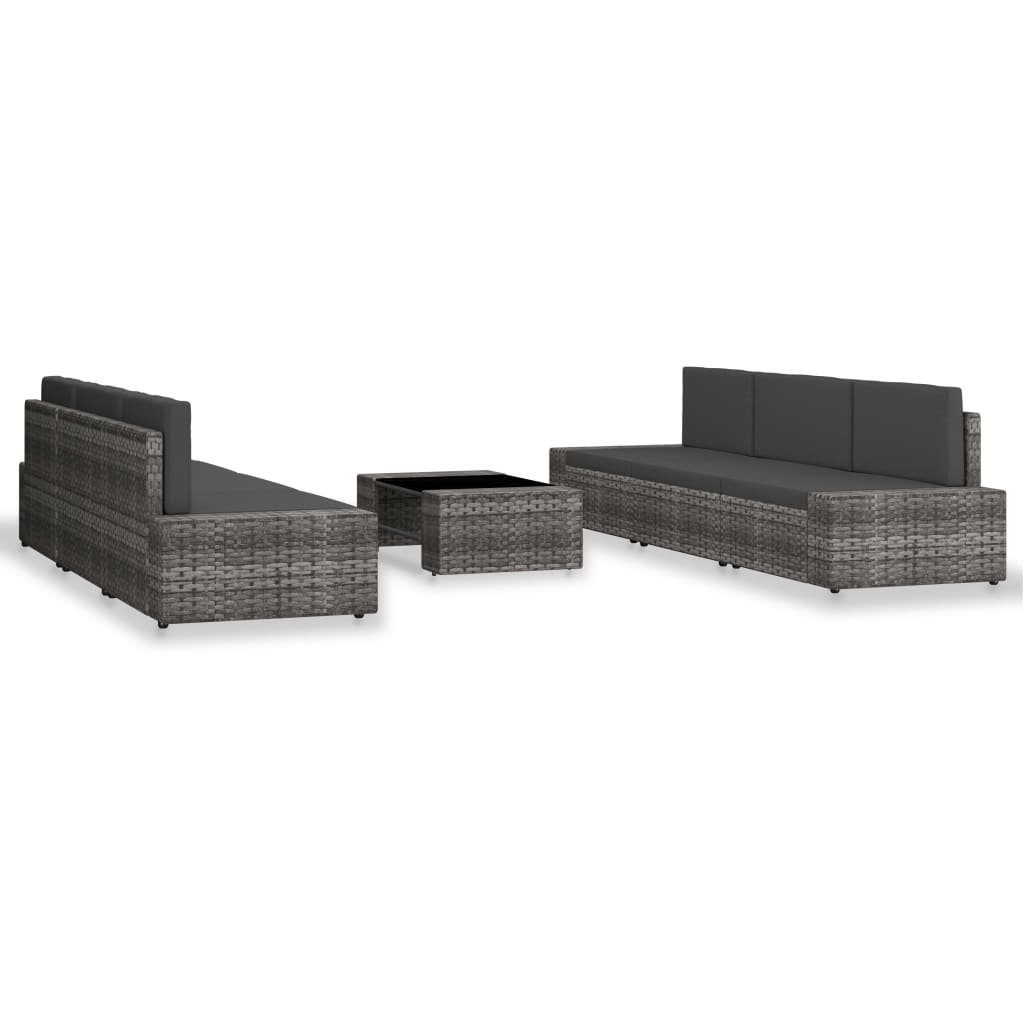 (7-tlg) Garten-Lounge-Set Grau, vidaXL 7-tlg. Rattan Poly Gartenlounge-Set