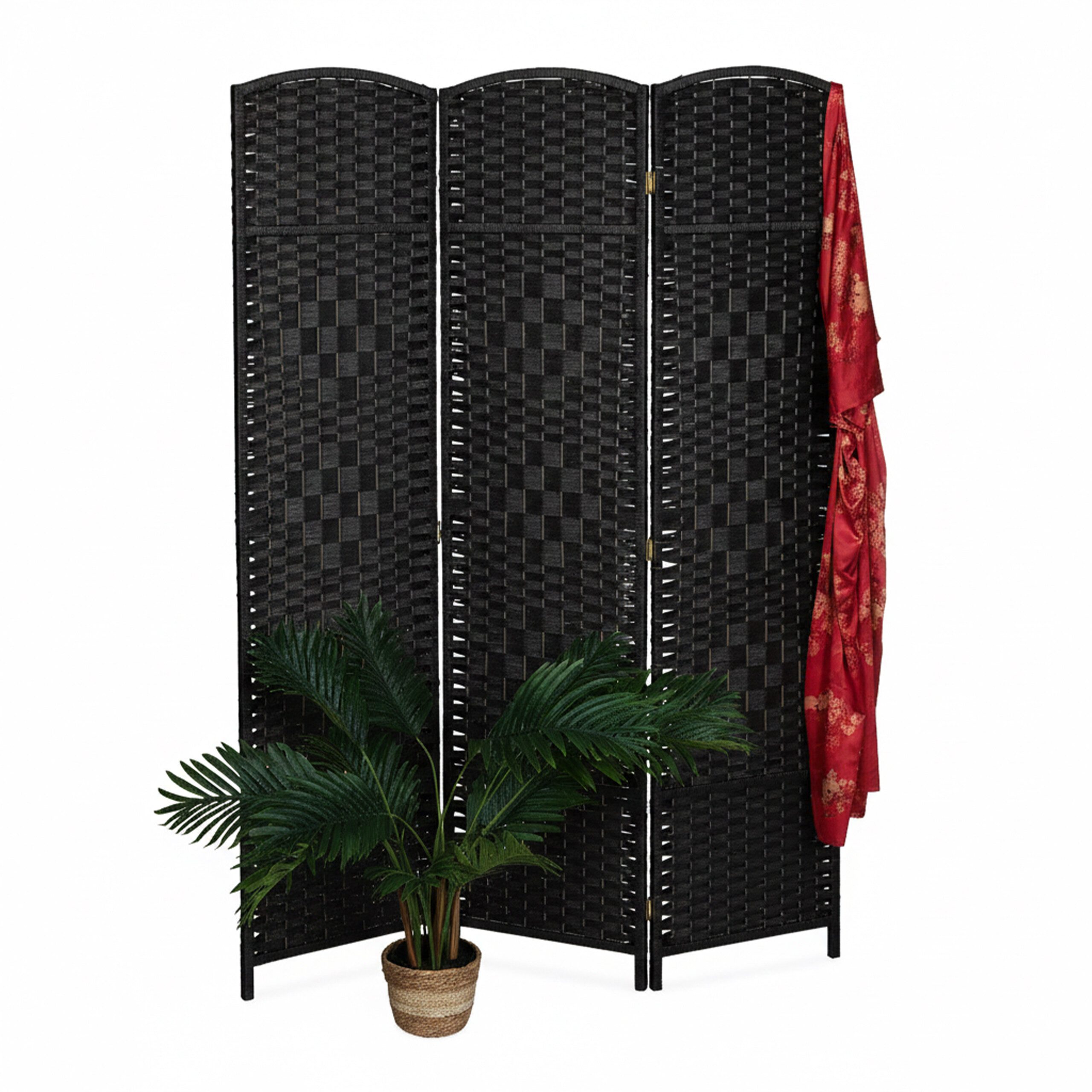 relaxdays Paravent Raumteiler 3 teilig, schwarz