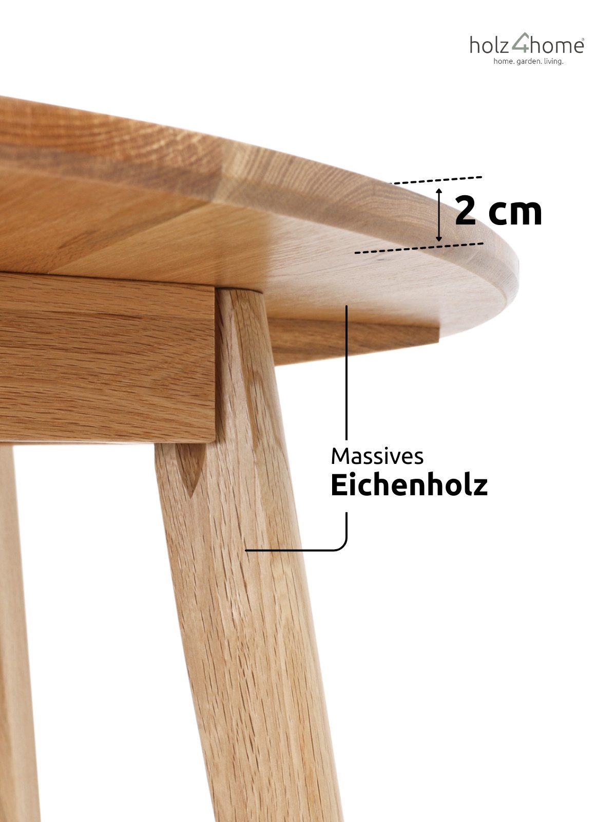 holz4home® Esstisch Rund aus Eichenholz Massiv I Wohnzimmertisch Modern, Rund