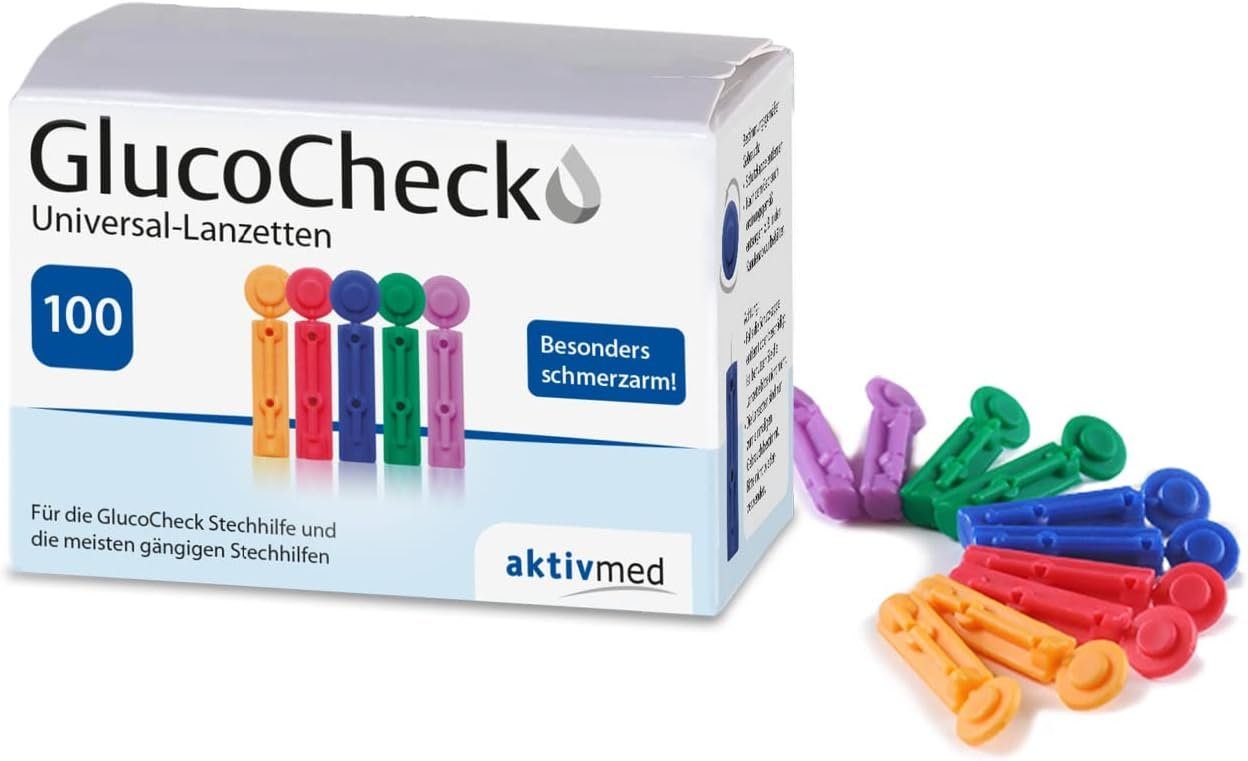 aktivmed Lanzetten GlucoCheck Universal-Lanzetten, 28,00G, Spar-Set, Schmerzarme Blutentnahme, Universelle Kompatibilität, 100 tlg., Für Diabeteker, Blutzuckerkontrolle