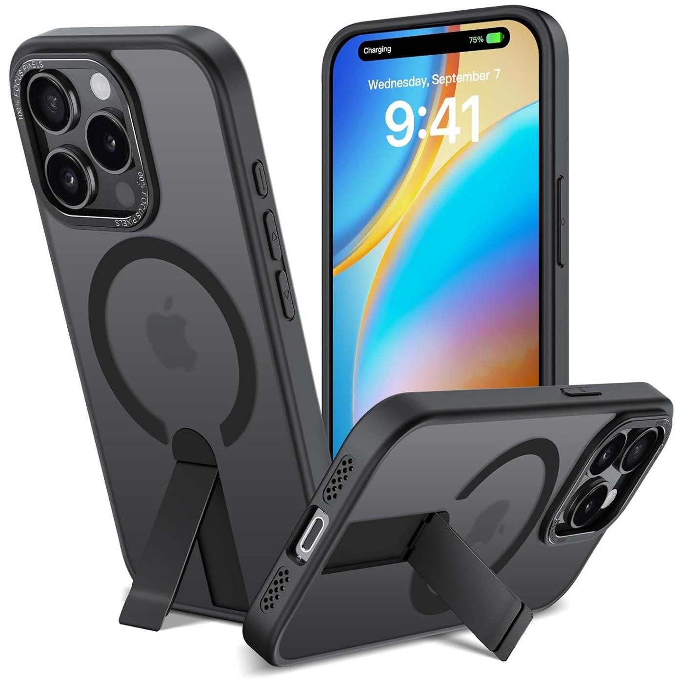 CoolGadget Handyhülle Kickstand Hybrid Hülle für iPhone 15 Pro 6,1 Zoll, Schutzhülle Militärschutz Ständer kompatibel mit MagSafe Magnetring