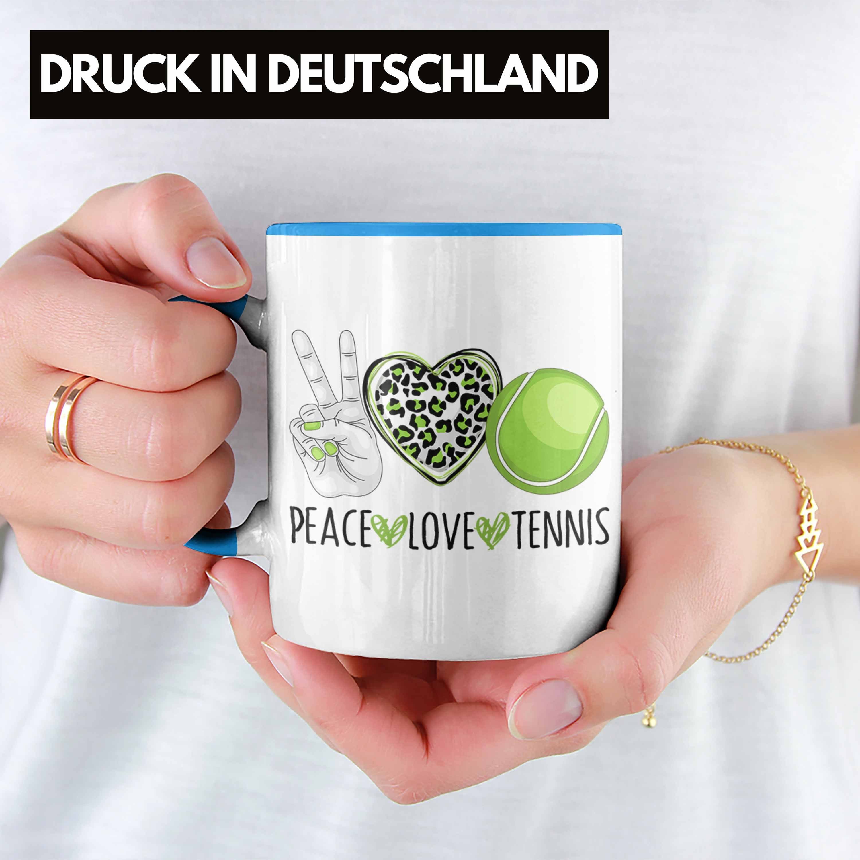 für Tennis-Spieler Tasse Geschenk Tasse Trendation Lustige Coach Blau Trainer "Peace Tennis