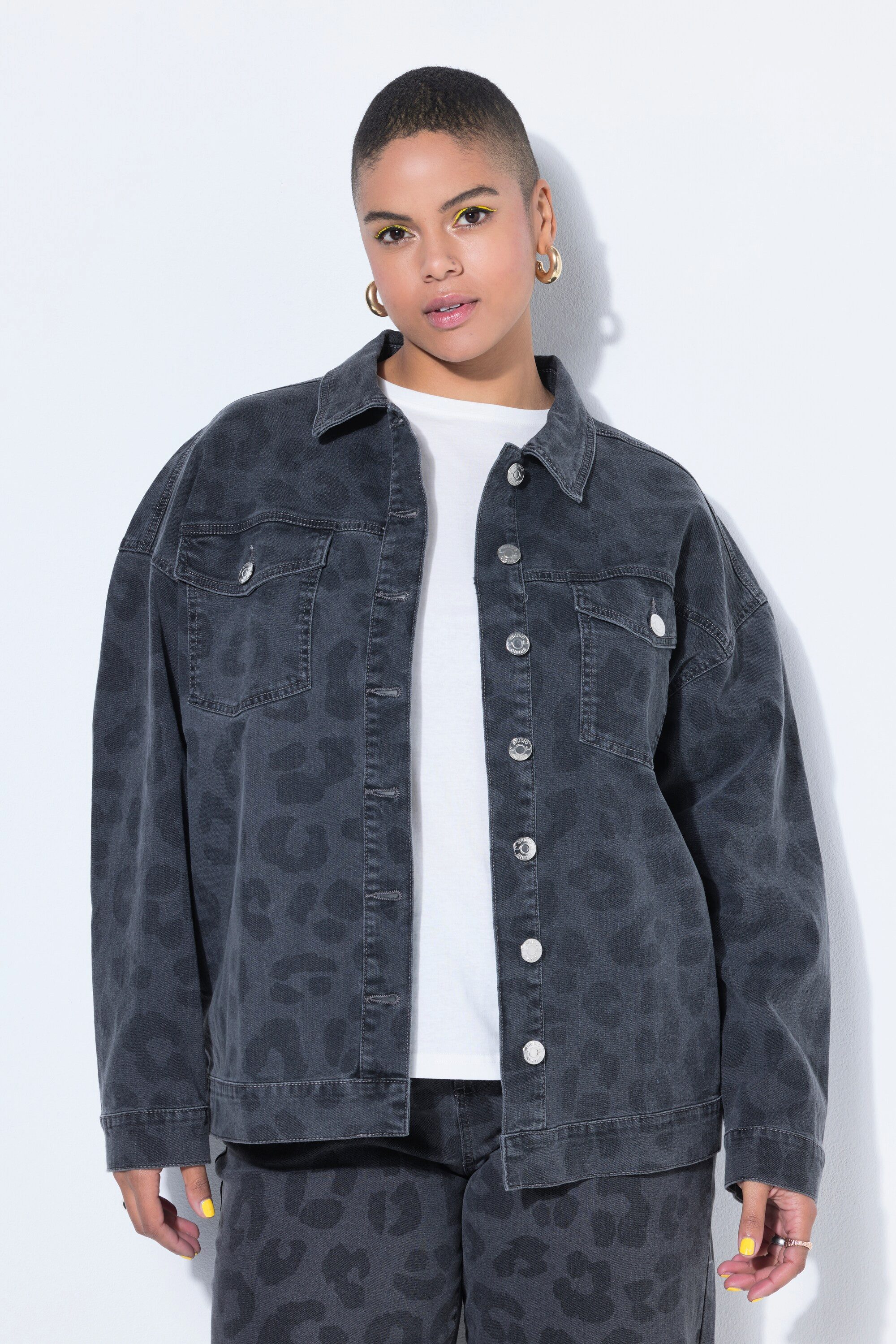 Studio Untold Jeansjacke Jeansjacke oversized Grey-Denim mit Leo