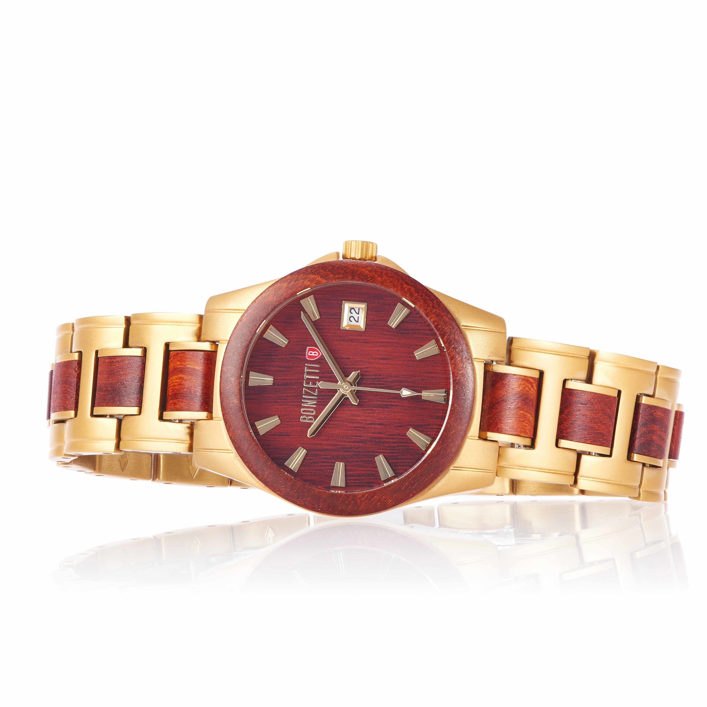 Bonizetti Chronograph MACCU PICCHU Damenuhr, (3,9 cm, kastanienbraun-gold, 1-tlg), Sandelholz, Naturmaterialien, leicht