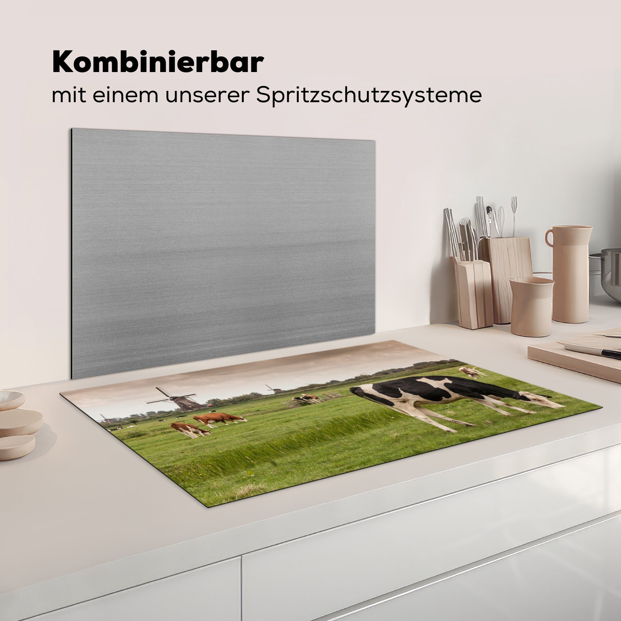 Niederlande, küche Ceranfeldabdeckung, Kühe für 83x51 Vinyl, Arbeitsplatte (1 Herdblende-/Abdeckplatte MuchoWow cm, Mühle - - tlg),