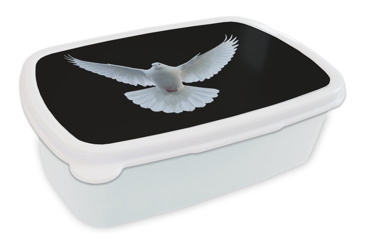 und Brotbox für Vogel Kunststoff, Kinder Weiß MuchoWow Mädchen Lunchbox (2-tlg), Jungs - - Erwachsene, Porträt, Schwarz Brotdose, - - und Taube für