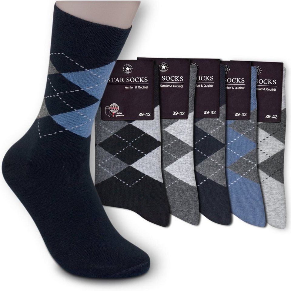 Die Sockenbude Freizeitsocken JACQUARD (Bund, 5-Paar, schwarz grau blau)  mit Komfortbund ohne Gummi