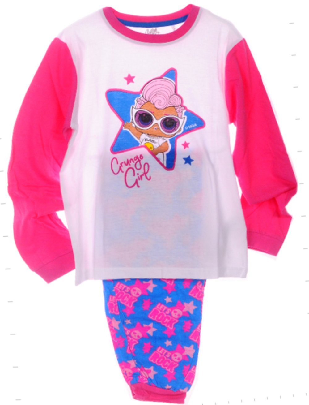 Pyjama Kinder Schlafanzug Hose Langarmshirt Anzug in weiß rosa aus reiner Baumwolle, 122 128 134 140 142 146 152